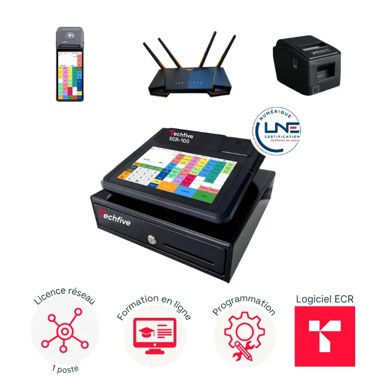 [PECR100CHR001] Pack ECR100+Routeur+1 PAD+1 IC+serv online+lic rés 1p+logiciel ECR++