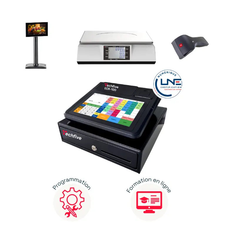 [PECR100RET002] A VERIFIER - Pack ECR100 + Bal OS6 + Tiroir + Afficheur Client + Service +scanner